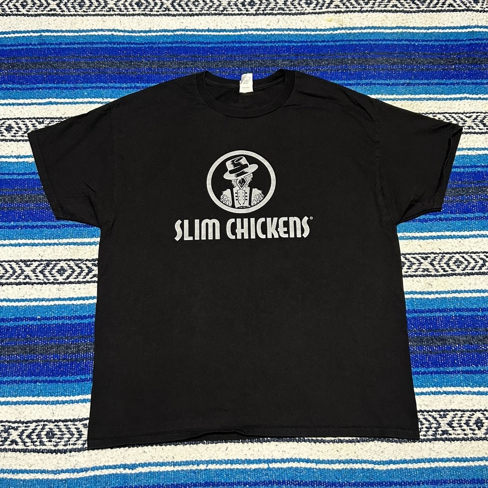 Slim Chickens Black Shirt Mens XL Red District Blues Honest Food Graphic Tee